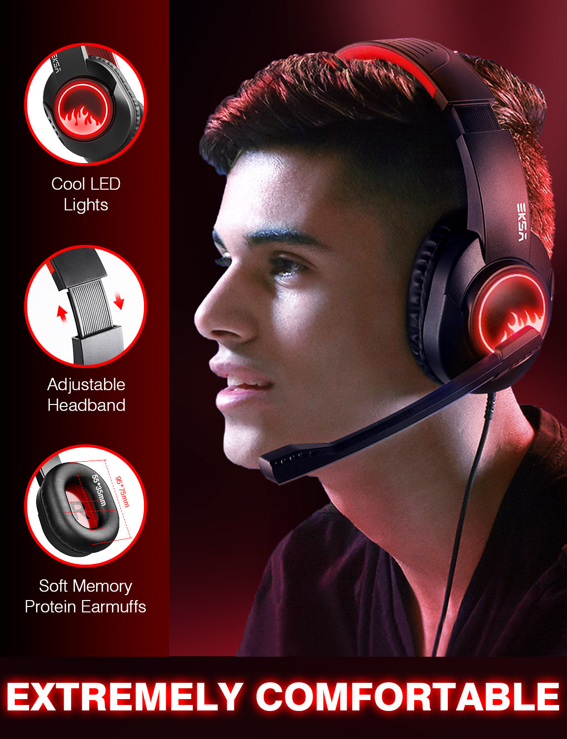 EKSA T8 Stereo Gaming Headset For PC, Mobile, PS4/PS5, XBOX