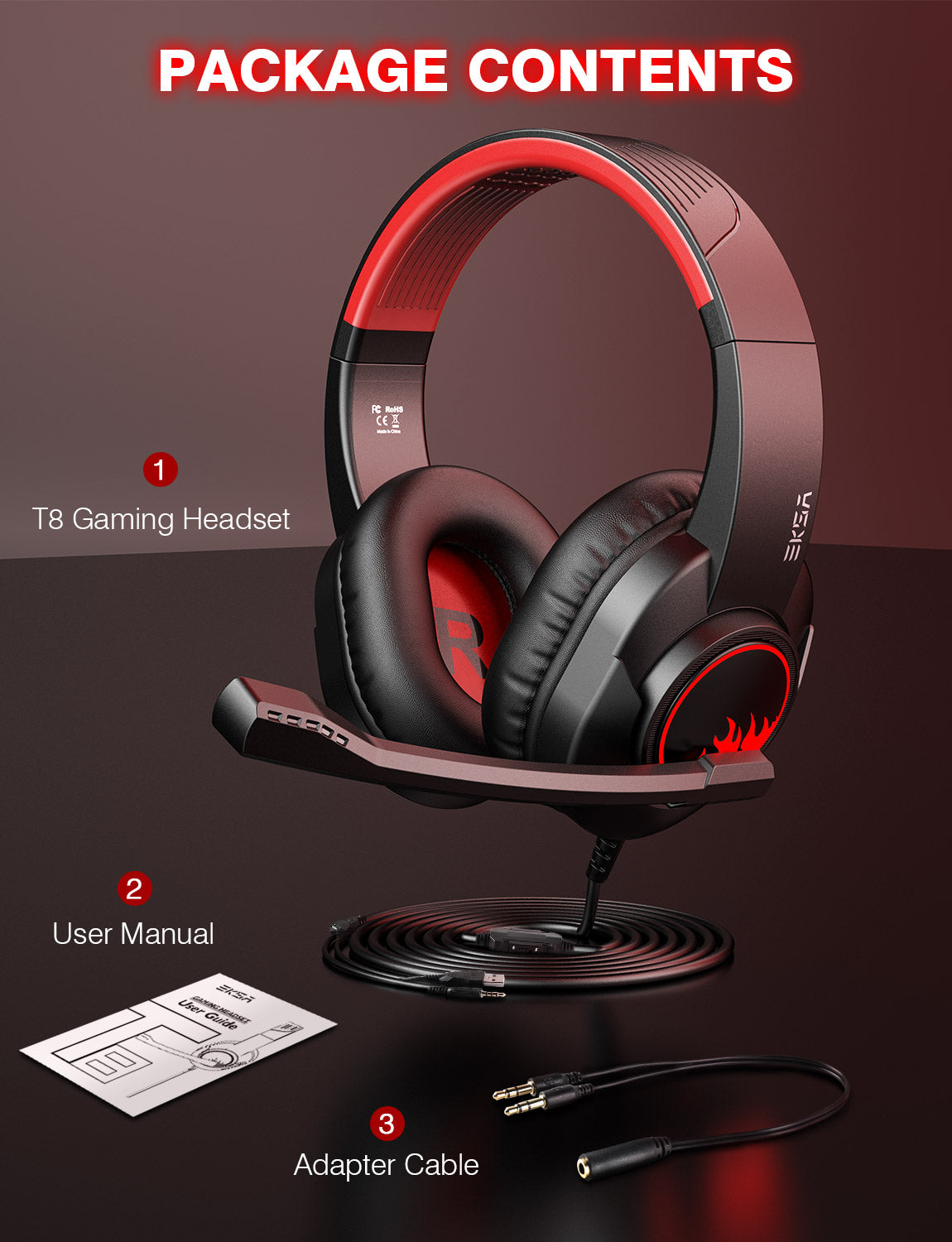 EKSA T8 Stereo Gaming Headset For PC, Mobile, PS4/PS5, XBOX