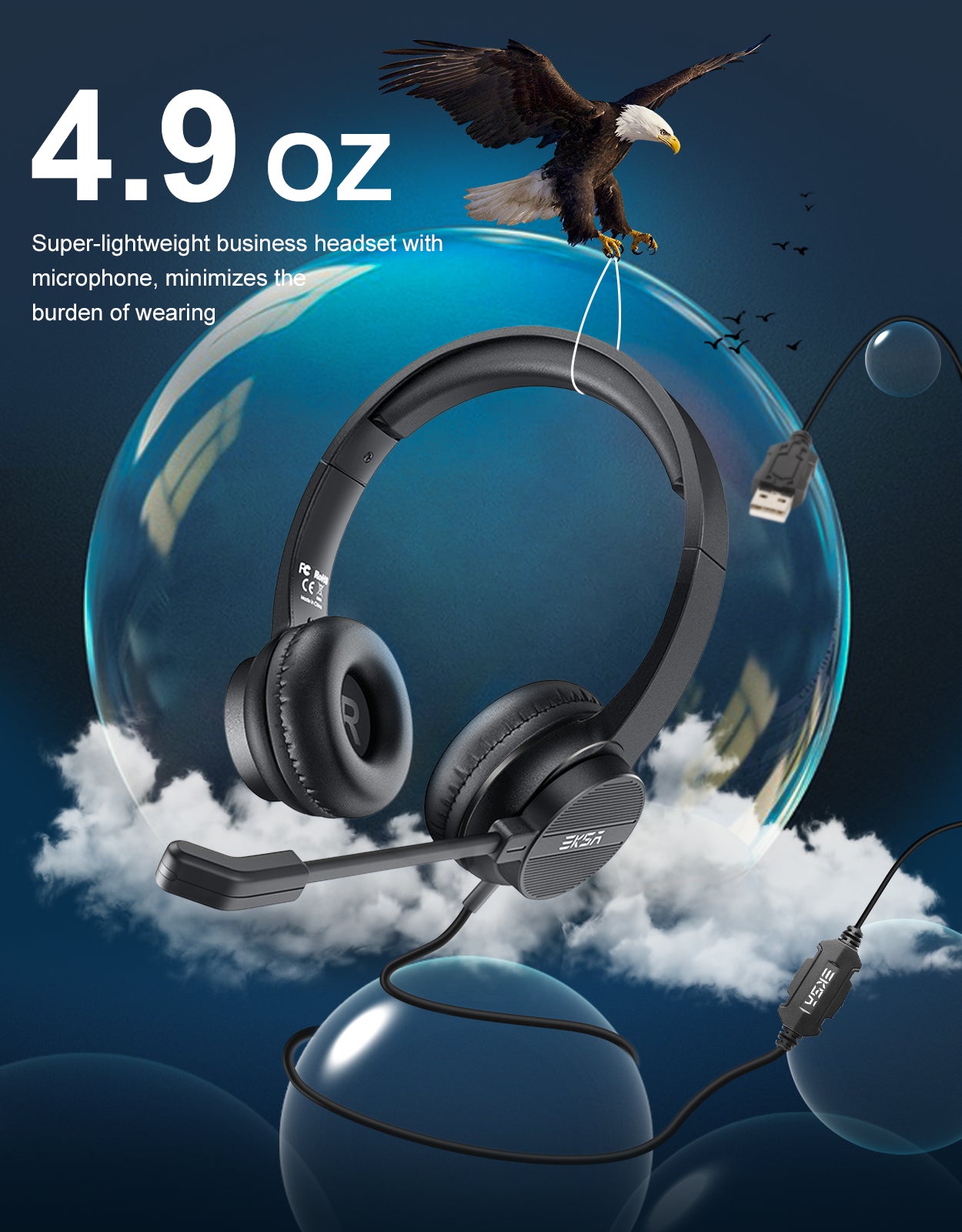 EKSAtelecom H12 3.5mm Stereo Headset For Call Center, Office, Webinar