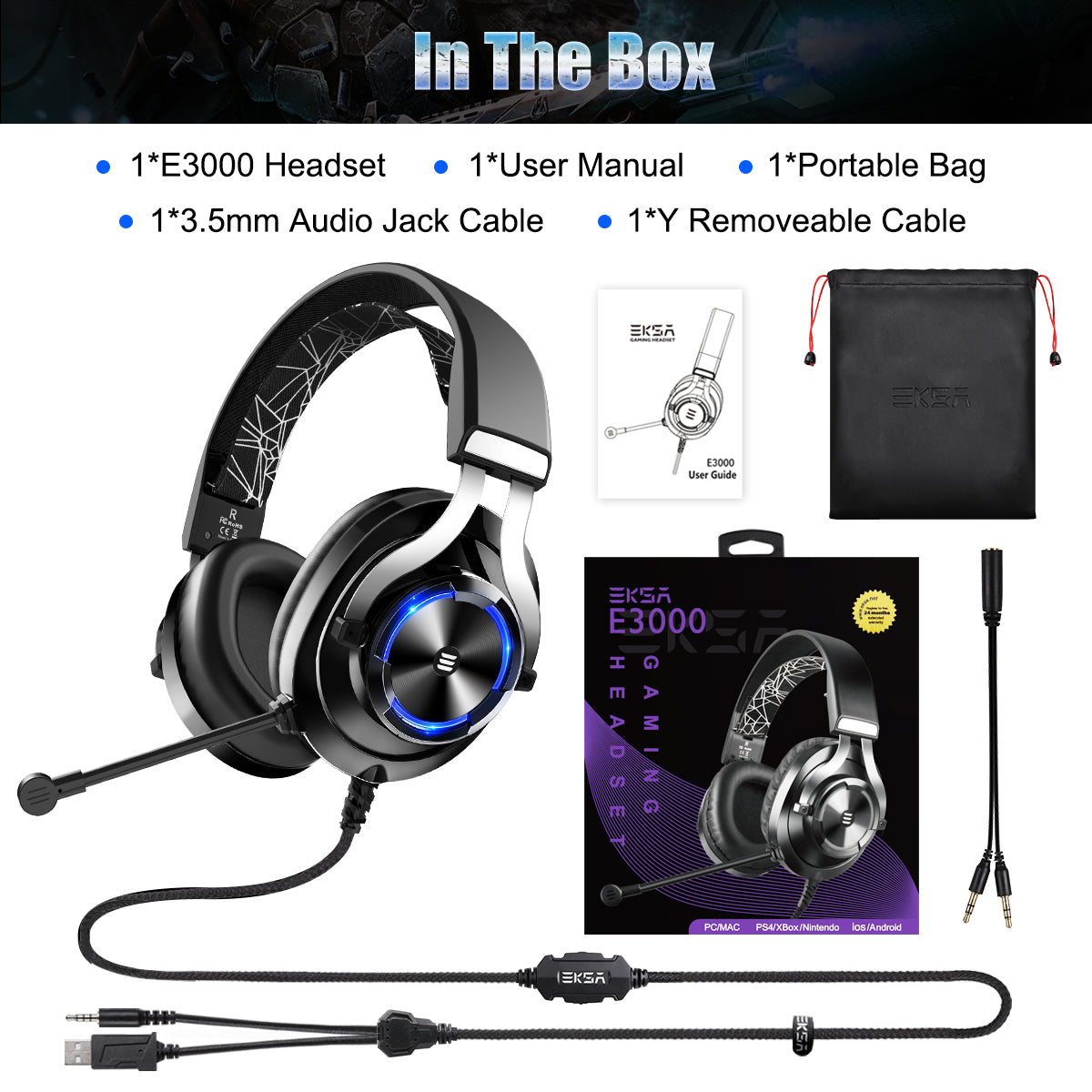 EKSA E3000 Gaming Headset with RGB light